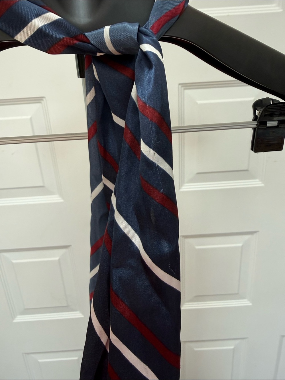 Striped Navy Silk-Feel Scarf with Red & White Accents - Picture 2 of 4